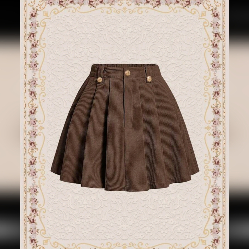 SHEIN Cute vintage coffee pleated corduroy skirt - Size XS